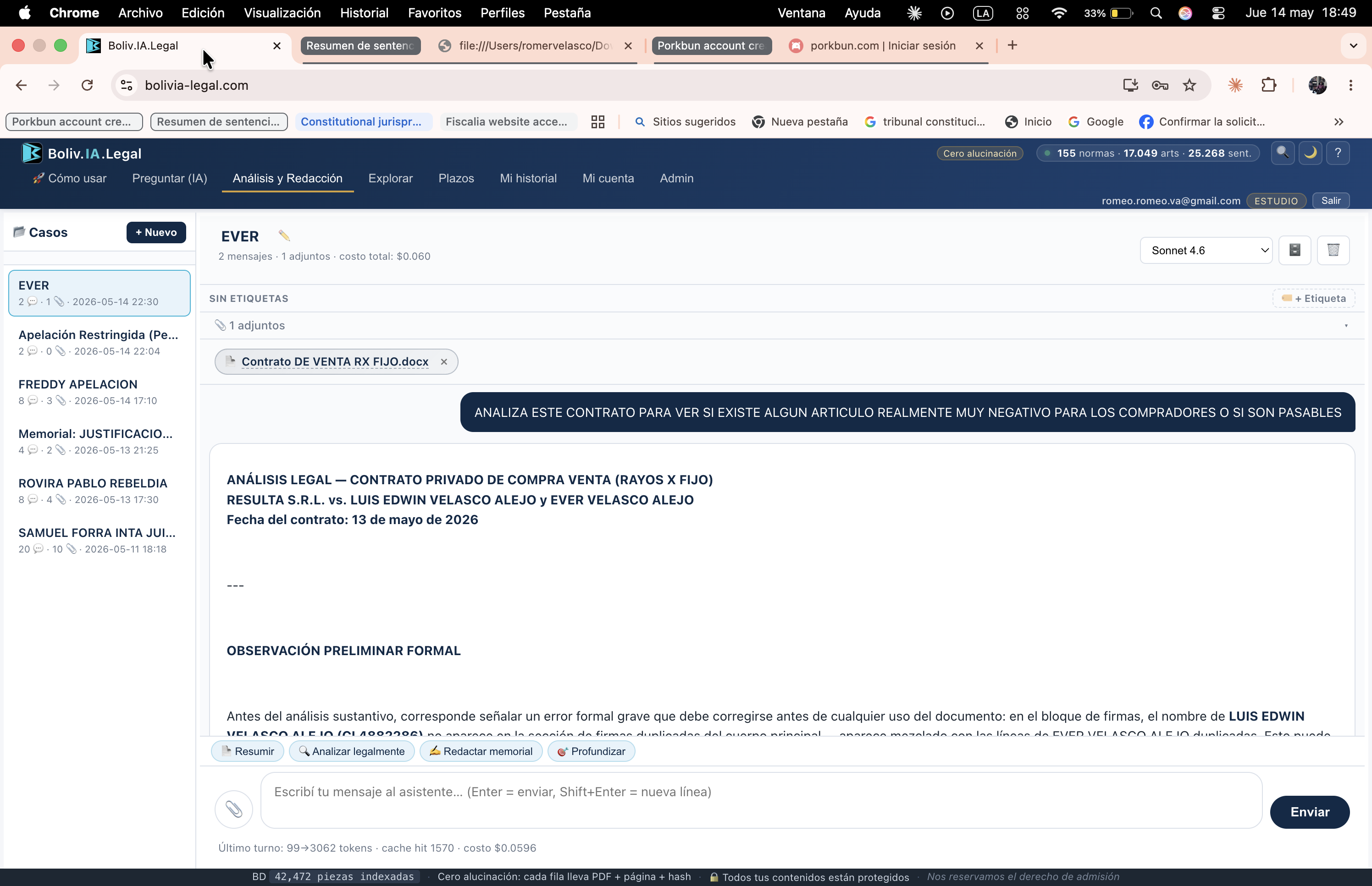 Sidebar de casos